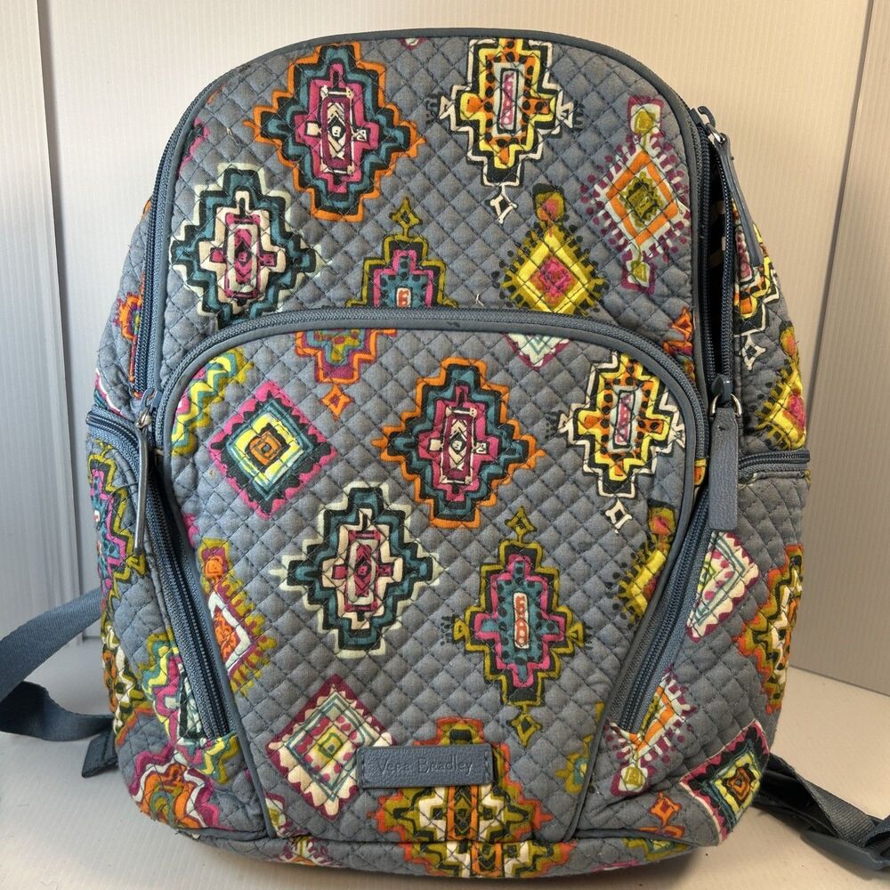 Womens Vera Bradley Multi Color Floral Pattern Book Bag Adjustable Straps Medium
